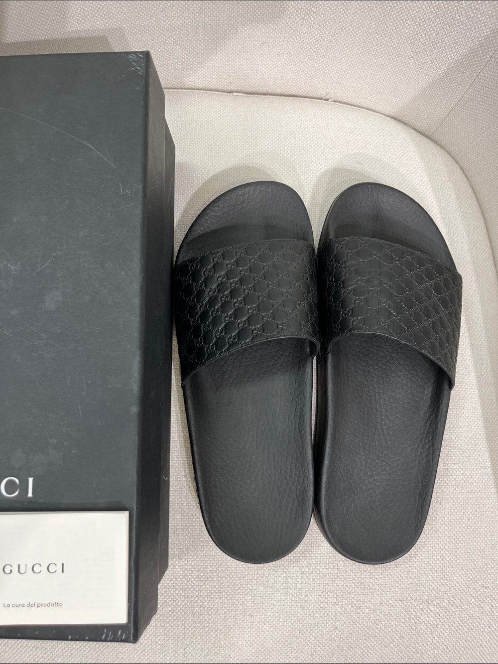 Gucci Microguccissima Black Leather Slide Sandal Womens Size 10, Mens Size 8